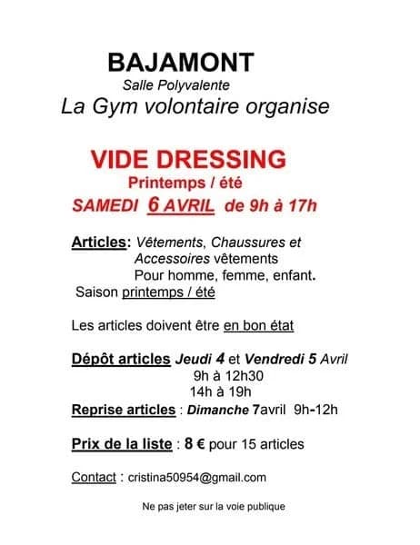 Vide dressing de la Gym volontaire le 6 Avril